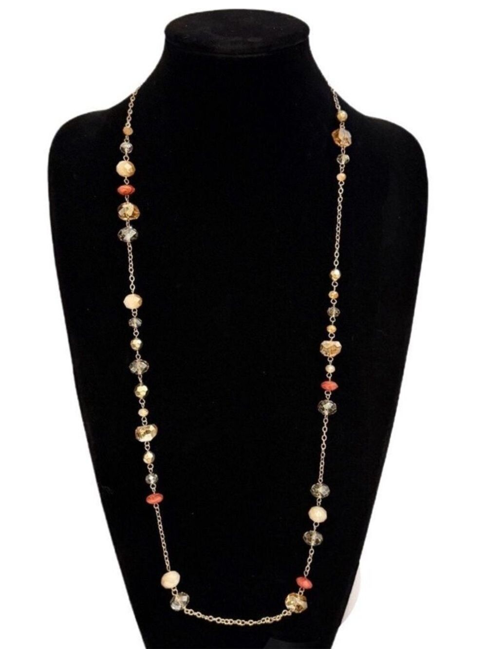 LOFT Long Beaded Station Necklace Amber Warm Tones NWT